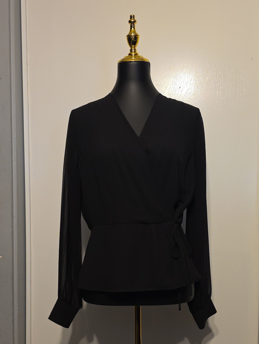 White House Black Market Black Wrap Tie-Front Blouse